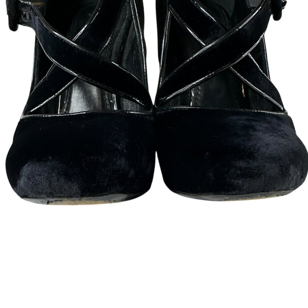 LOUIS VUITTON Wedge Pumps Heel Beaded Velvet Black Size EU 36/US 5.5 Cross Strap - Picture 10 of 17